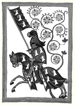 Bild: Hartmann von Aue auf einem fiktiven Porträt im Codex Manesse