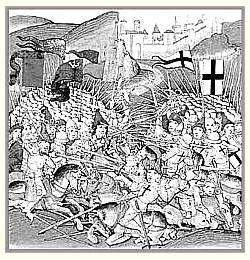 Bild: Schlacht bei Tannenberg am 15. Juli 1410 (Berner Chronik von Diebold Schilling dem Älteren um 1483)